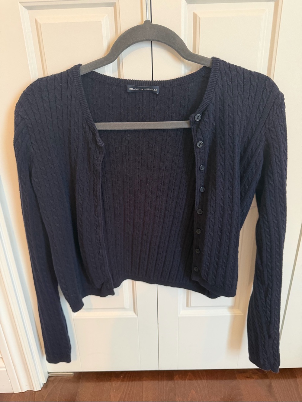 Brandy Melville Navy Cable-Knit Cropped Cardigan